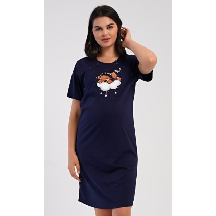 Dámská noční košile mateřská Méďa na obláčku (Barva Modrá - tmavě, Velikost M)