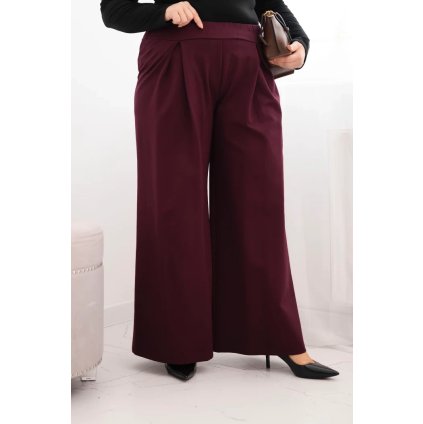 Dámské kalhoty Plus Size s širokými nohavicemi a plisováním (Velikost UNI, Barva Modrá - tmavě)