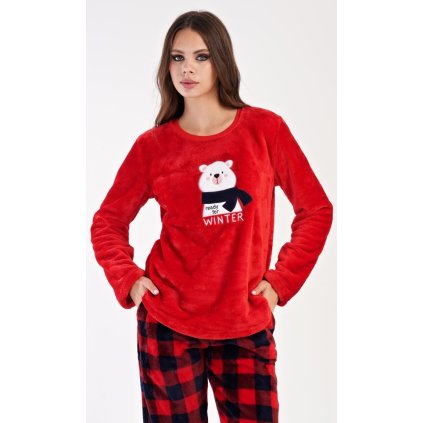 Dámské pyžamo dlouhé Méďa se šálou (Barva Modrá - tmavě, Velikost XL)