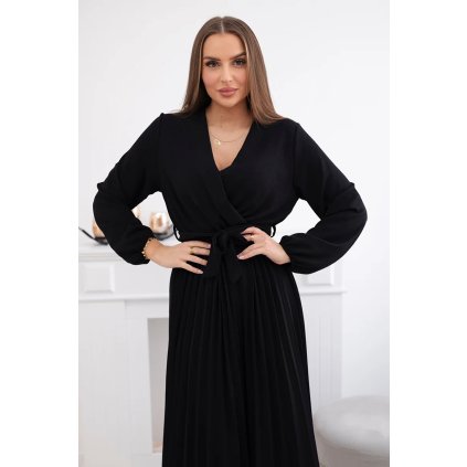 Šaty 1027M se svázaným plisovaným lemem (Velikost UNI, Barva Černá)
