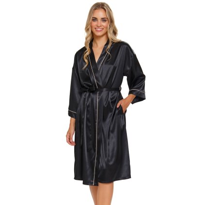Dámský saténový župan Doctor Nap SWW.5227 (Velikost S, Barva Černá)