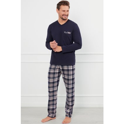 Pánské pyžamo Italian Fashion Edwin dlouhý rukáv (Velikost 2XL, Barva Modrá - tmavě)