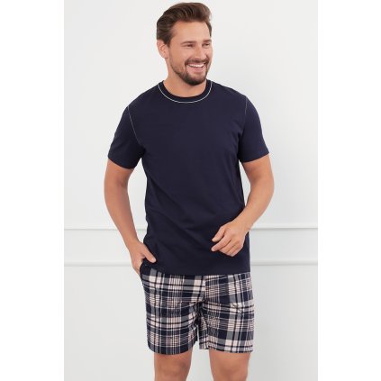 Pánské pyžamo Italian Fashion Edwin kr.r. kr.sp. (Velikost M, Barva Modrá - tmavě)
