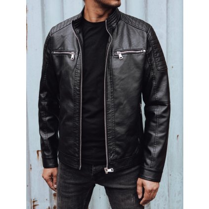 Pánská kožená bunda s přezkami černá Dstreet TX4731 (Velikost M, Barva Černá)