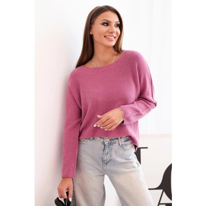 Dámský svetr IT89 z viskózy s dlouhým rukávem a kulatým výstřihem (Velikost UNI, Barva Růžová - tmavě)