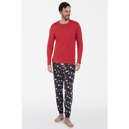 Pánské pyžamo Italian Fashion Rojas dł.r. dł.sp. (Velikost M, Barva Červená)