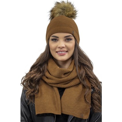 Čepice a šála Vivisence 7041Kmpl (Velikost UNI, Barva Hnědá)