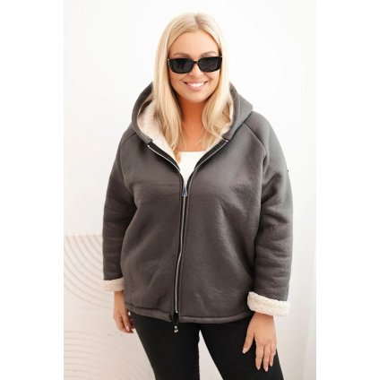 Dámská bunda Plus Size s kapucí a beránkem (Velikost UNI, Barva Modrá)