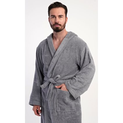 Pánský župan s kapucí Filip (Barva Šedá, Velikost L)