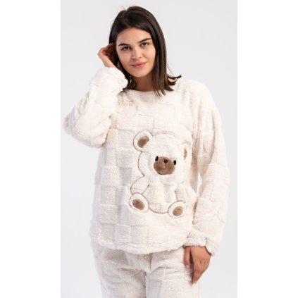 Dámské pyžamo dlouhé Teddy (Barva Smetanová, Velikost S)