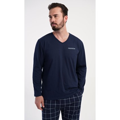 Pánské pyžamo dlouhé Daniel (Barva Modrá - tmavě, Velikost XL)