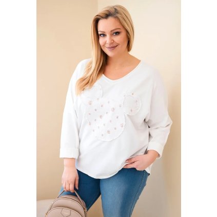 Dámská bavlněná blůza Plus Size s výstřihem do V bílá (Velikost UNI, Barva Bílá)