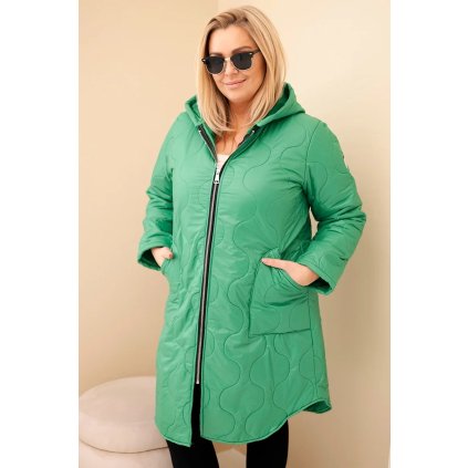 Dámská prošívaná bunda Plus Size s kapucí (Velikost UNI, Barva Zelená - světle)