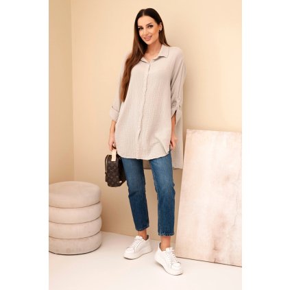 Dámská košile Plus Size mušelínová (Velikost UNI, Barva Béžová)