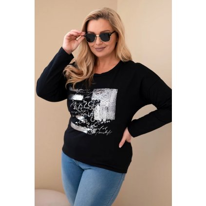 Dámské tričko Plus Size s potiskem a delším zadním dílem (Velikost UNI, Barva Černá)