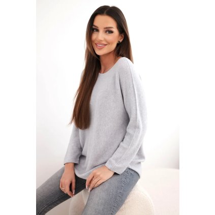 Dámský svetr z viskózy s dlouhým rukávem a kulatým výstřihem (Velikost UNI, Barva Šedá - světle)