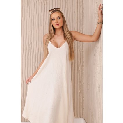 Mušelínové šaty na ramínka (Velikost UNI, Barva Béžová)