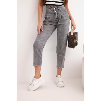 Dámské džíny paperbag s dvojitým zapínáním M.sara (Velikost S, Barva Šedá)