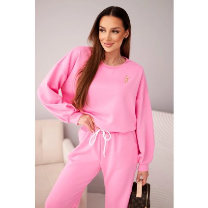Dámská souprava  - mikina s broží + tepláky (Velikost UNI, Barva Růžová - světle)