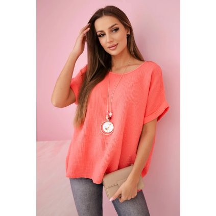 Mušelínová halenka Cassidy s přívěškem (Velikost UNI, Barva Červená)