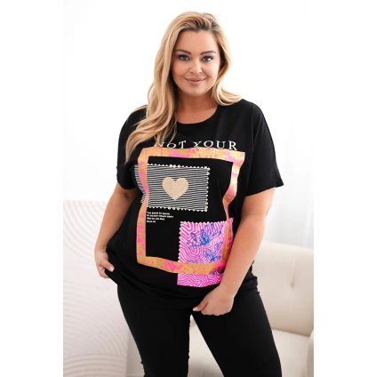 Halenka Plus Size 1275 se zlatým nápisem (Velikost UNI, Barva Bílá)