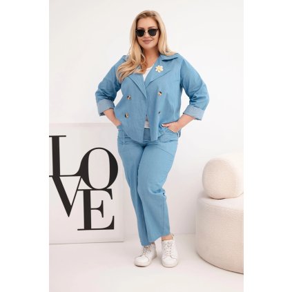 Dámská souprava Plus Size bavlněná s bundou a džínami modrá (Velikost UNI, Barva Modrá)