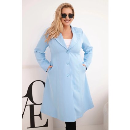 Dámský klasický kabát Plus Size s knoflíky a límcem modrý (Velikost UNI, Barva Modrá)