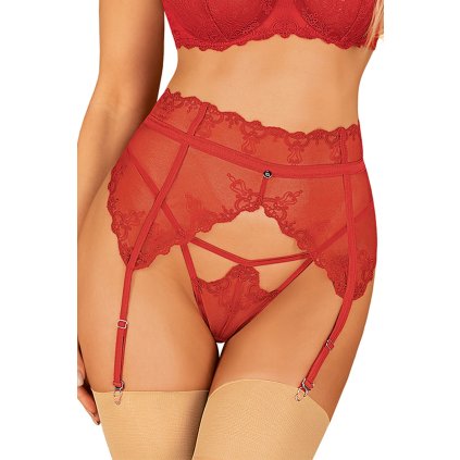 Podvazkový pás Obsessive Lonesia garter belt (Velikost L/XL, Barva Červená)