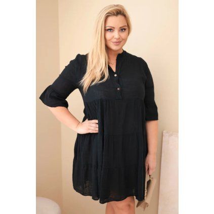 Dámské bavlněné šaty Plus Size s volánky černá (Velikost UNI, Barva Černá)