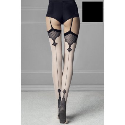 Punčochy na podvazkový pás Fiore Vanity 40 DEN (Velikost 4-L, Barva Černá)