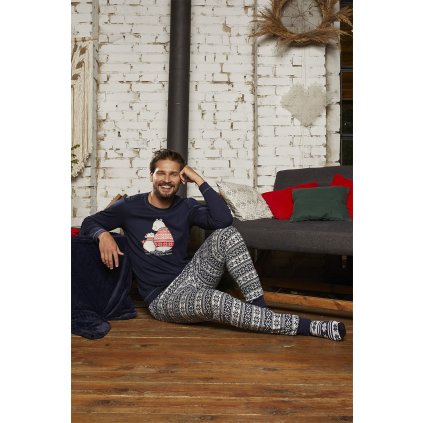Pánské pyžamo Italian Fashion Arktyka Men dł.r. dł.sp. (Velikost M, Barva Modrá - tmavě)