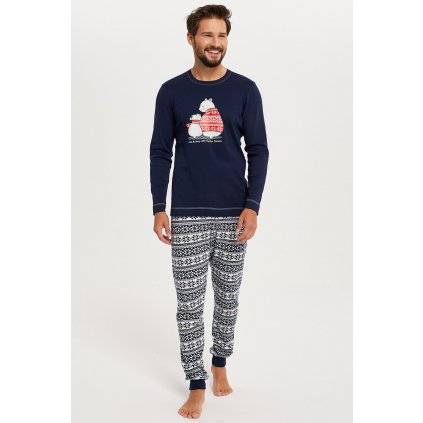 Pánské pyžamo Italian Fashion Arktyka Men dł.r. dł.sp. (Velikost M, Barva Modrá - tmavě)
