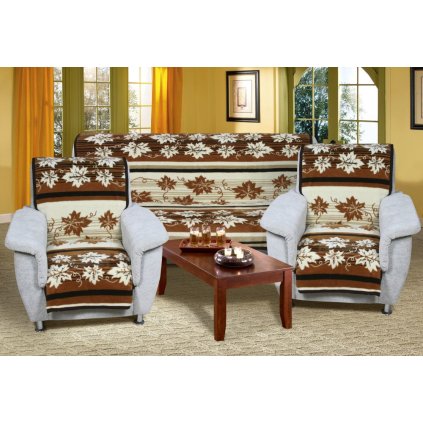 prehoz vzorovany na sedaci soupravu 3 1 1 hnede listy 0 wm0