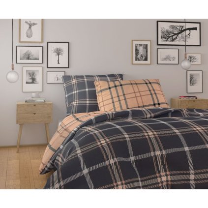 Bavlněné povlečení NORDIC COLLECTION 140x200, 70x90cm KÁRO tmavě hnědé