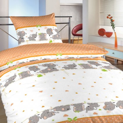 Povlečení bavlna do postýlky Sloni oranžoví (Varianta Povlečení bavlna do postýlky Sloni oranžoví 90x130, 45x60 cm)