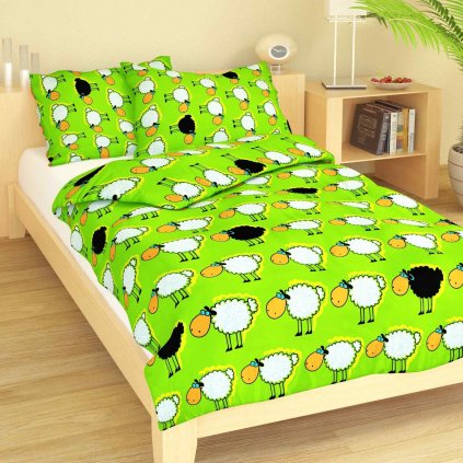Povlečení bavlna do postýlky Stádo oveček zelené (Varianta Povlečení bavlna do postýlky Stádo oveček zelené 90x130, 45x60 cm)