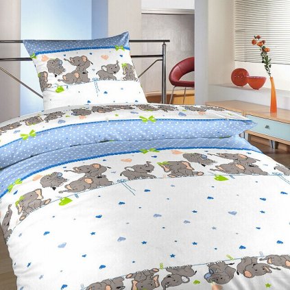 Povlečení krep do postýlky Sloni denim (Varianta Povlečení krep do postýlky Sloni denim 90x130, 45x60 cm)