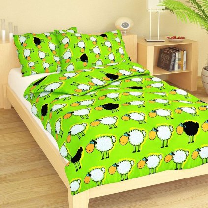 Povlečení krep do postýlky Stádo oveček zelené (Varianta Povlečení krep do postýlky Stádo oveček zelené 90x130, 45x60 cm)