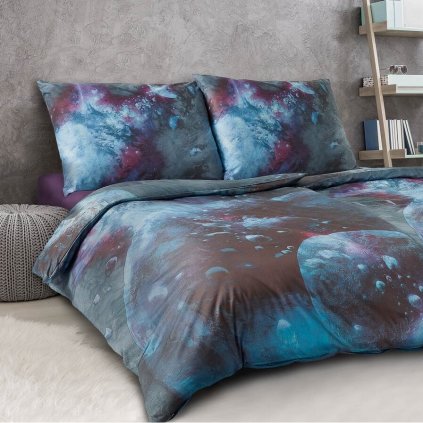 Povlečení satén Geon Vesmír šedomodrá (Varianta Povlečení satén Geon Vesmír šedomodrá 140x200, 70x90 cm)