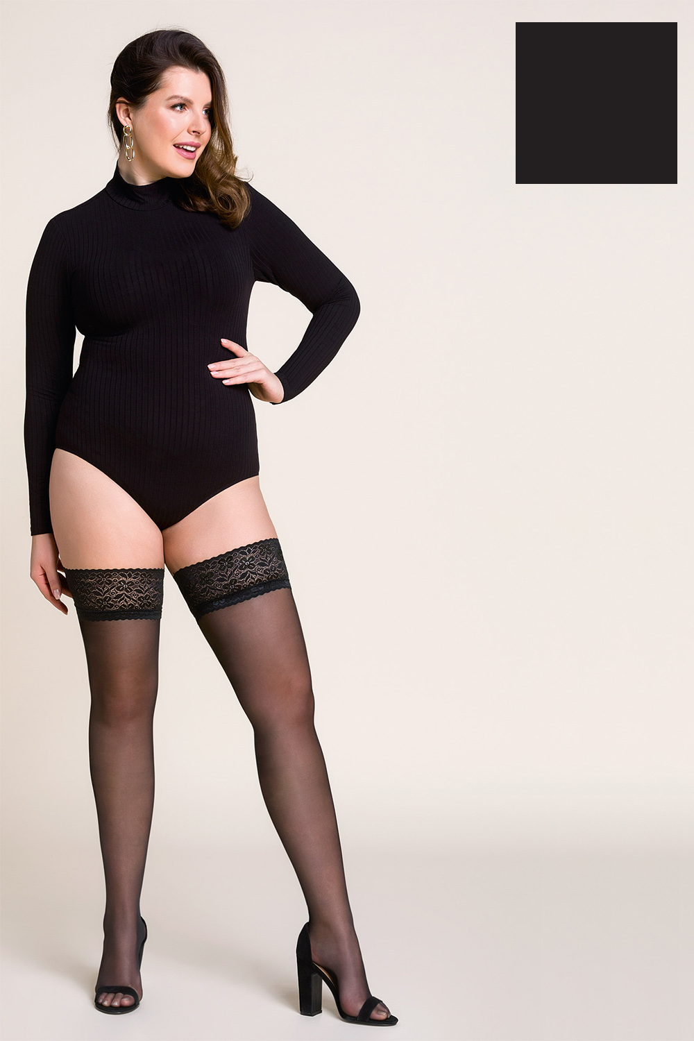 Samodržící punčochy Gabriella Calze 15 DEN Plus Size code 164 Barva: Černá, Velikost: 5/6-XL/2XL