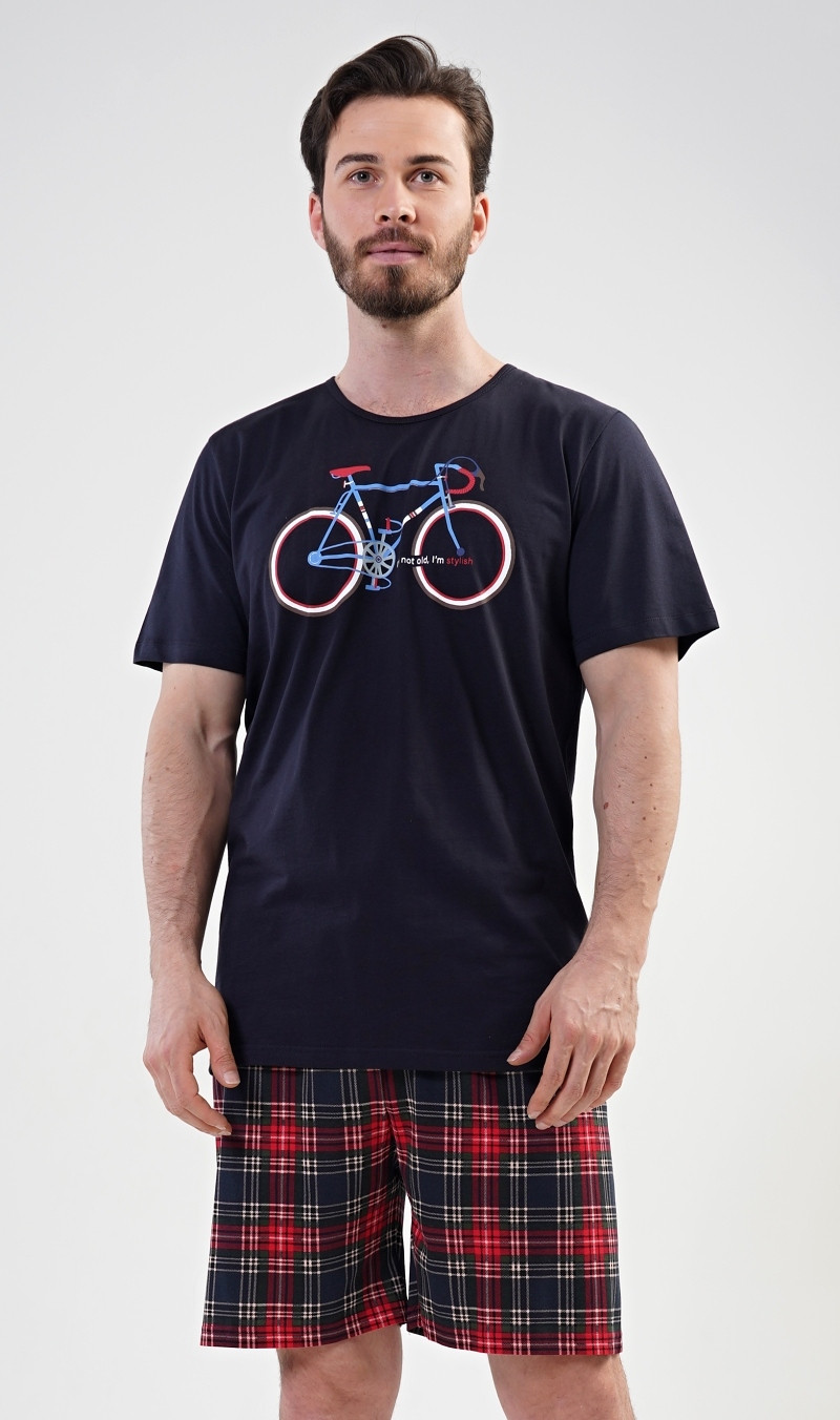 Vienetta MAN Pánské pyžamo šortky Old bike Barva: Modrá - tmavě, Velikost: S