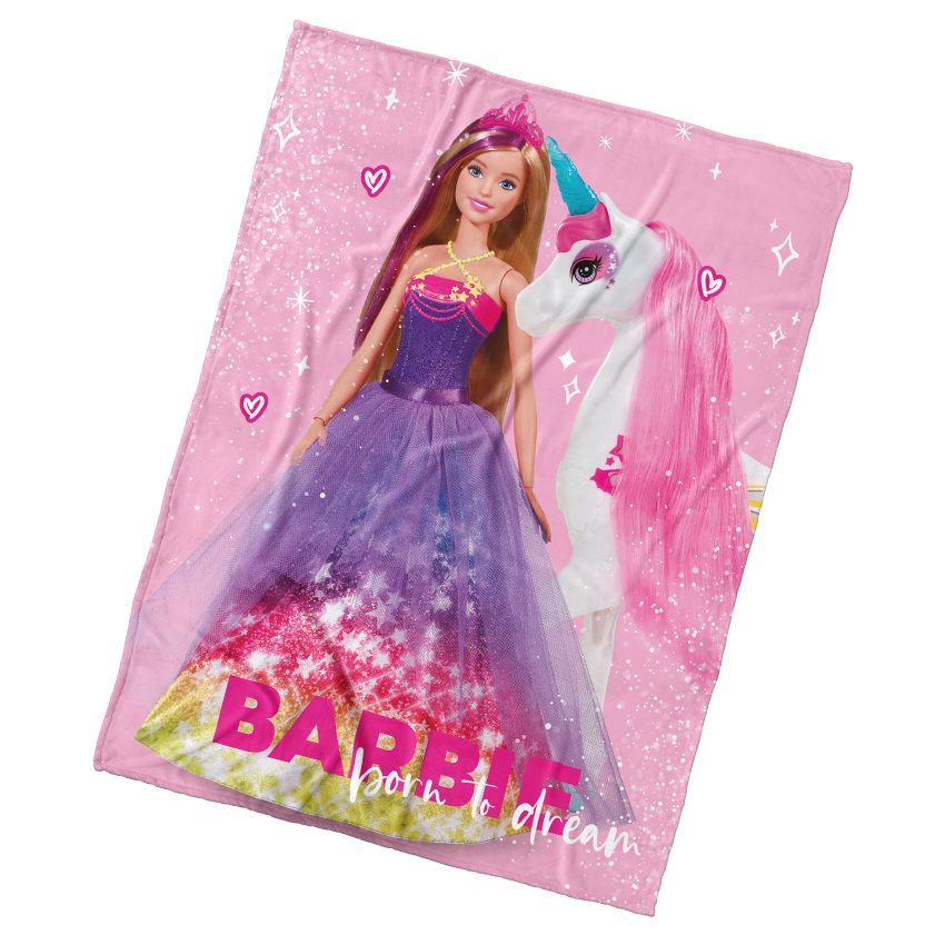 Levně Carbotex Dětská deka Barbie a Kouzelný Jednorožec 130x170 cm