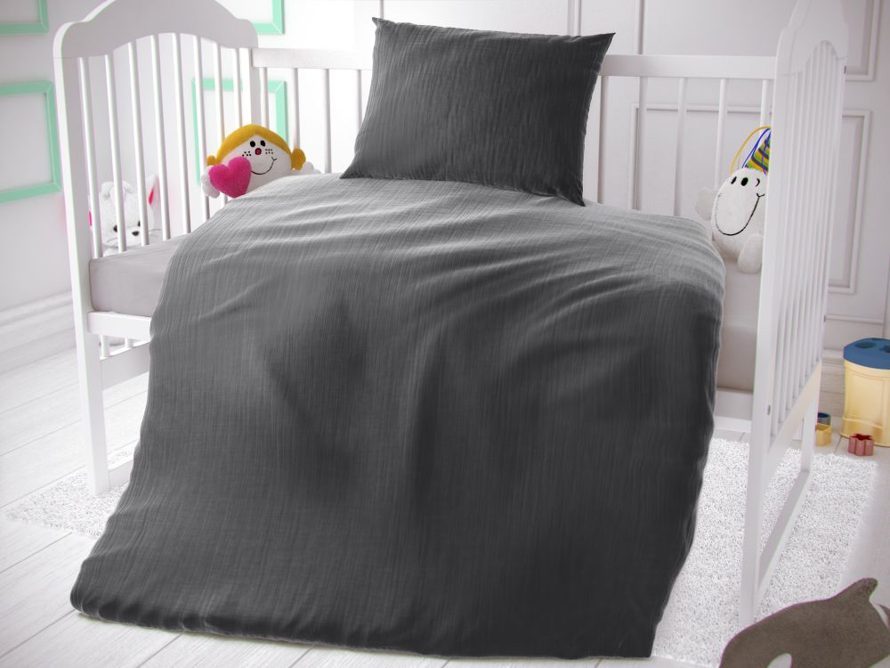 Kvalitex Mušelínové povlečení do dětské postýlky tmavě šedé