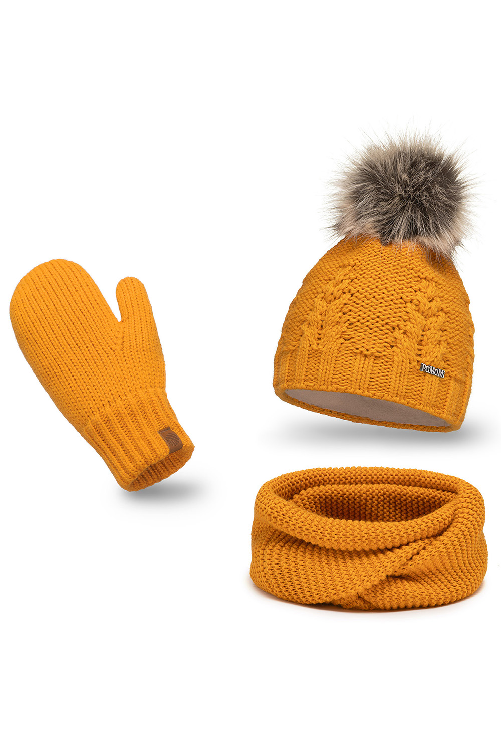 Sada Pamami 17549+14603+20680 - čepice + šála + palčáky Barva: Žlutá, Velikost: UNI
