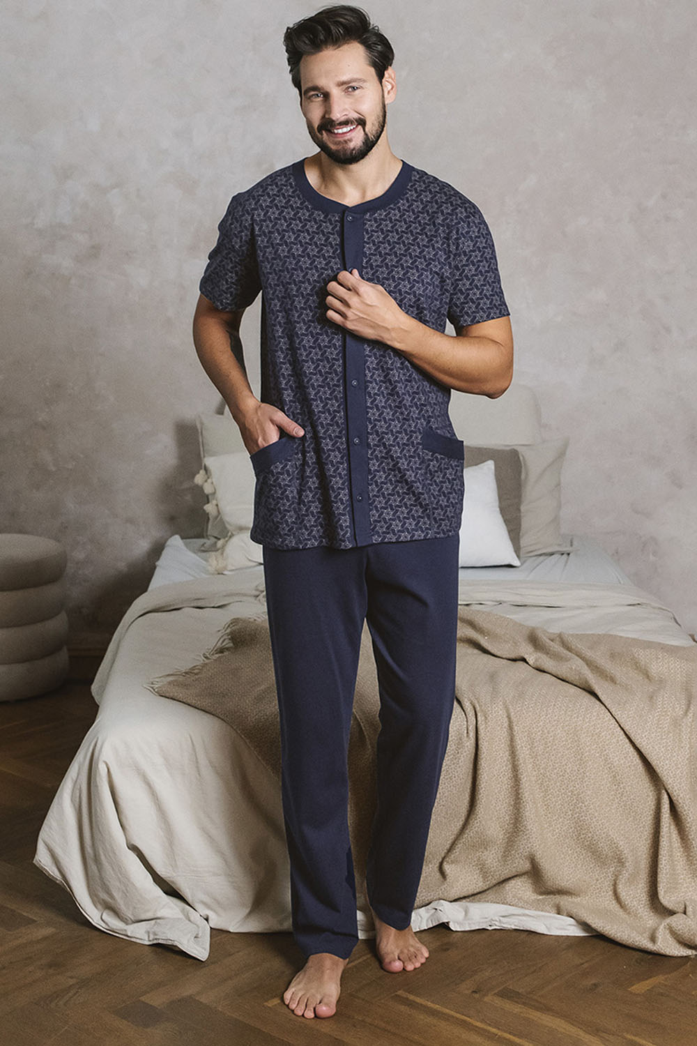 Pánské pyžamo Italian Fashion Ricardo kr.r. dł.sp. Barva: Modrá - tmavě, Velikost: L