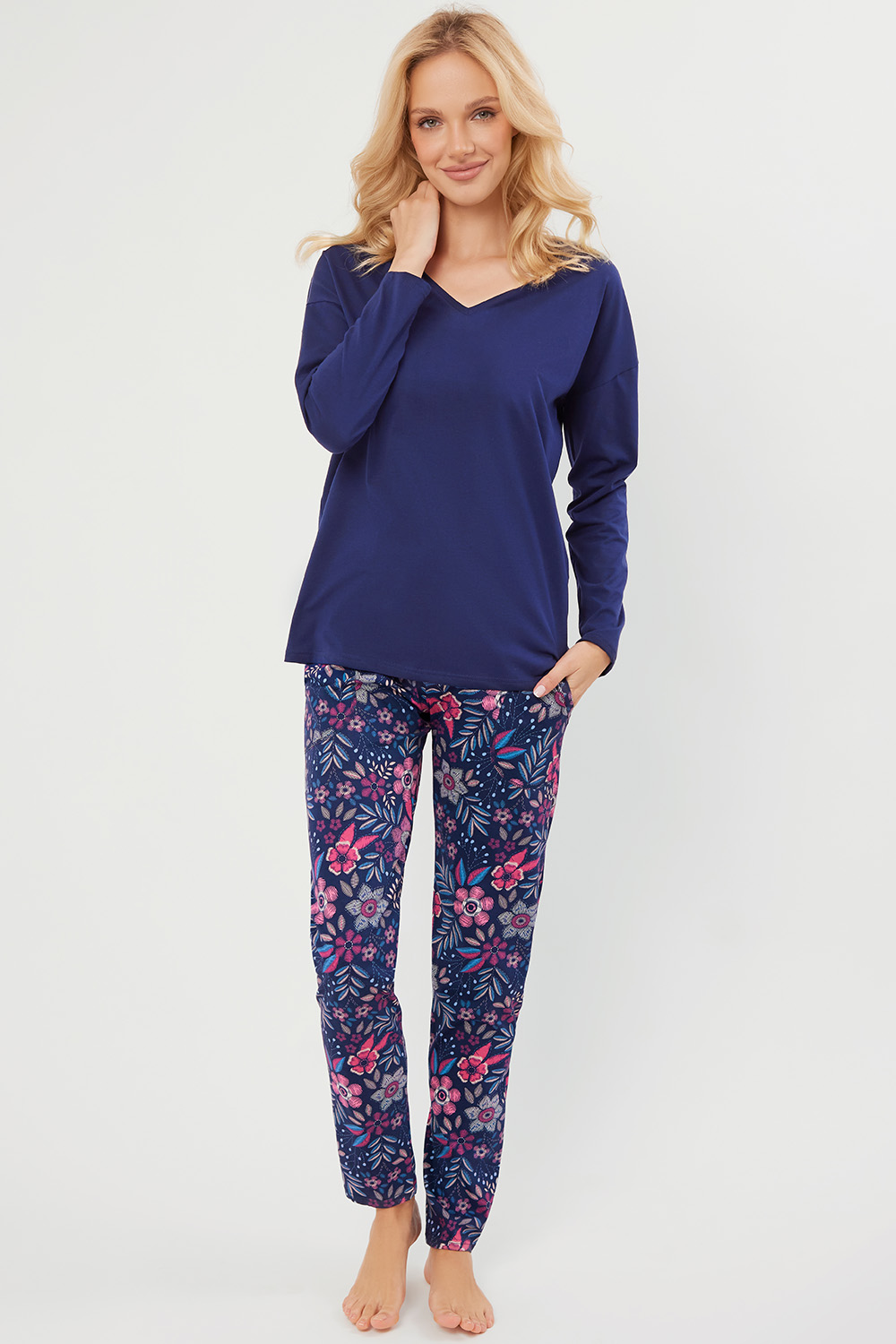 Dámské pyžamo Italian Fashion Folk dł.r. dł.sp. Barva: Modrá - tmavě, Velikost: L