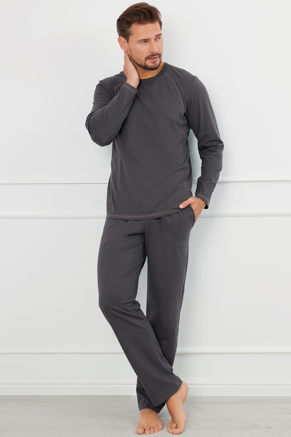 Pánské pyžamo Italian Fashion Salomon dł.r. dł.sp. Barva: Šedá, Velikost: M