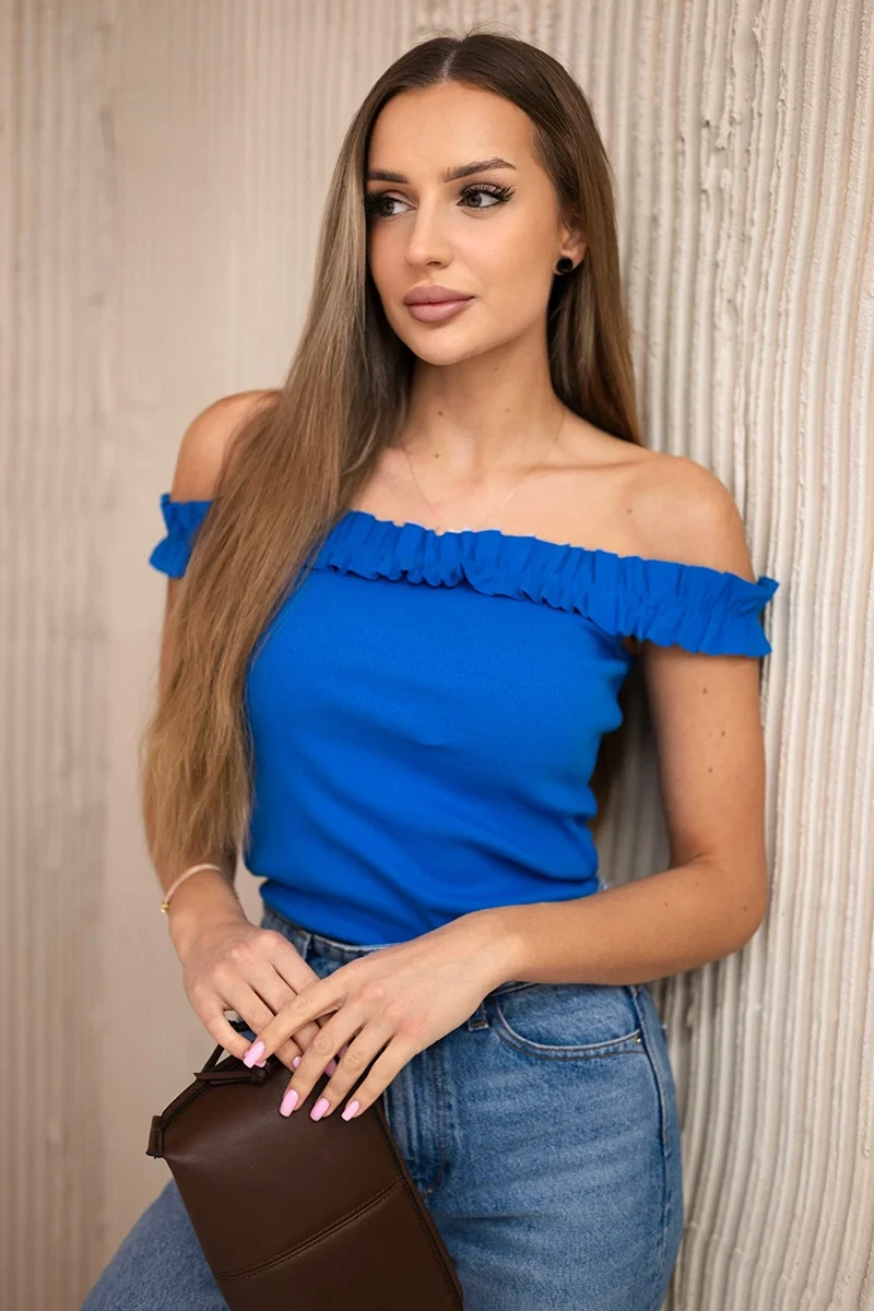 Kesi Španělská halenka Zula s volánky Barva: Modrá - tmavě, Velikost: UNI