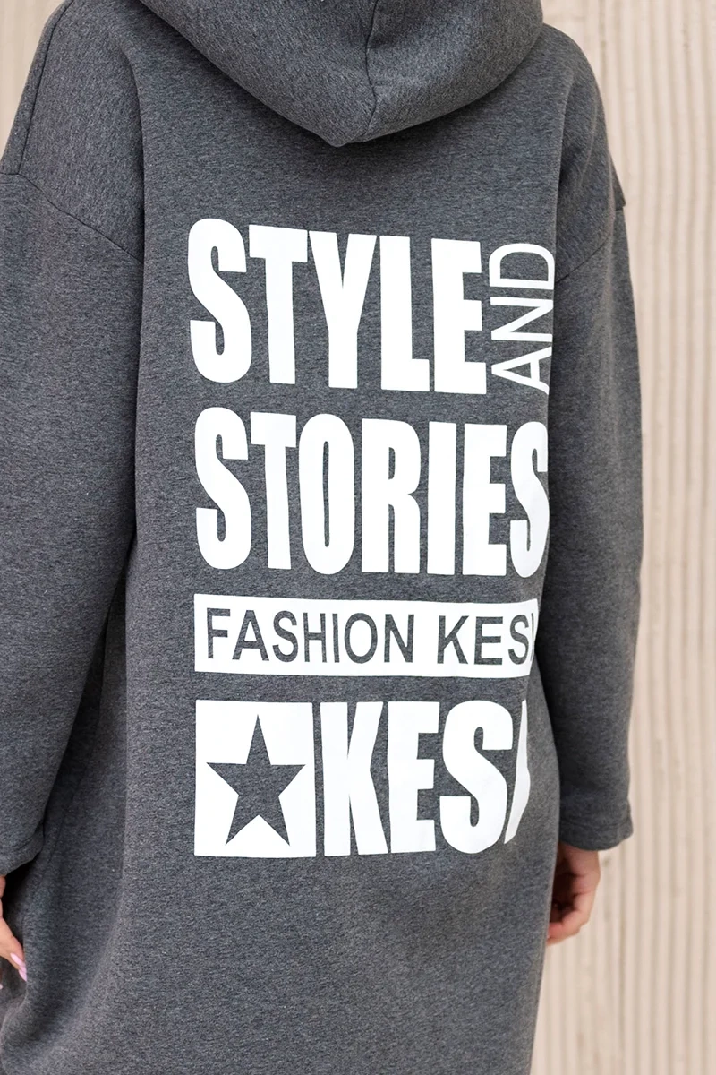 Kesi Zateplená mikina Helda s dlouhými zády a kapucí Barva: Šedá - tmavě, Velikost: UNI