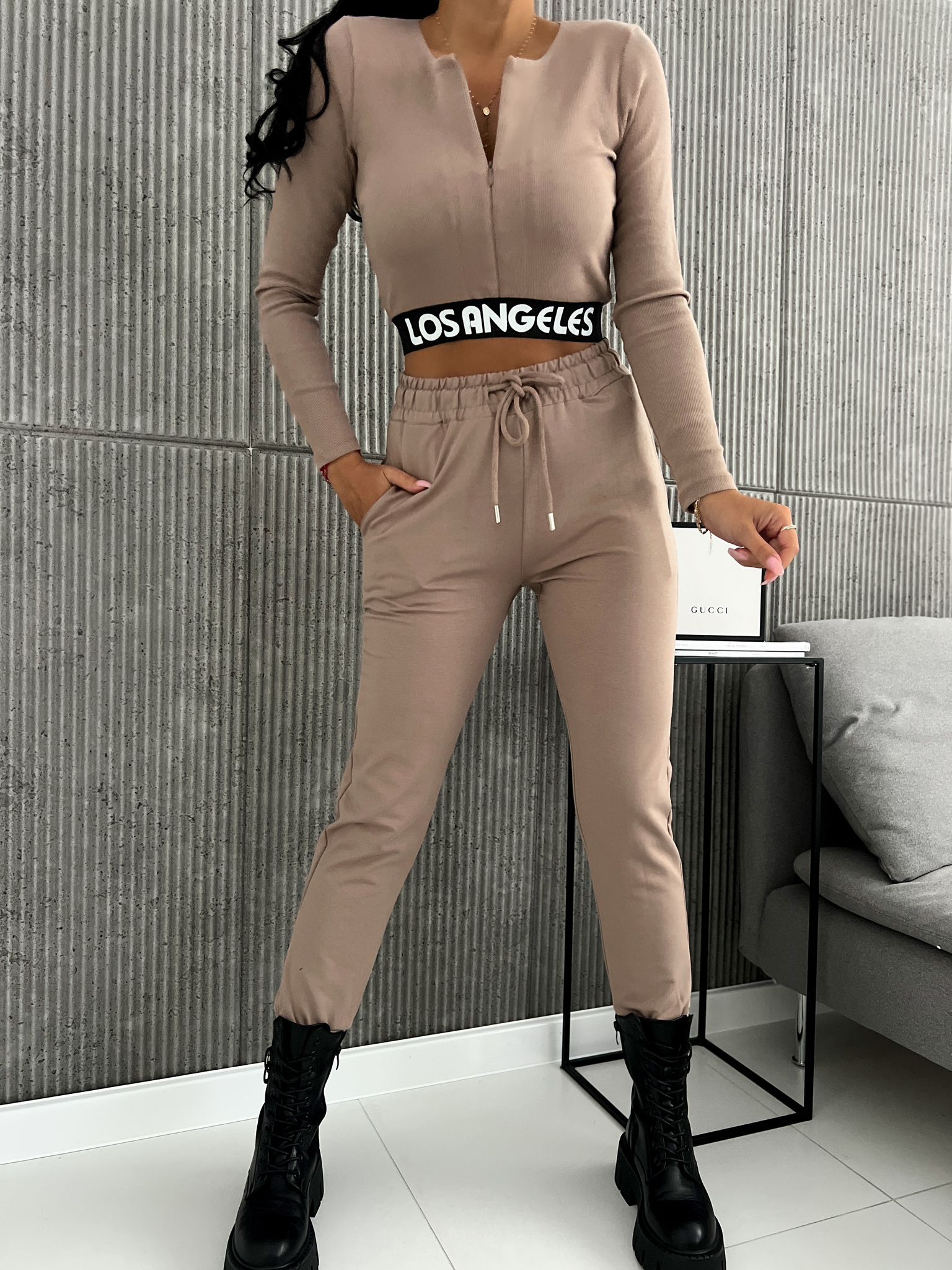 Green Plant Souprava top + tepláky Barva: Béžová, Velikost: UNI